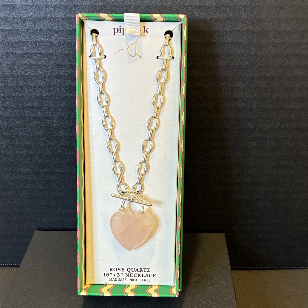 Piper K  Silver Necklace with Rose Quartz Heart